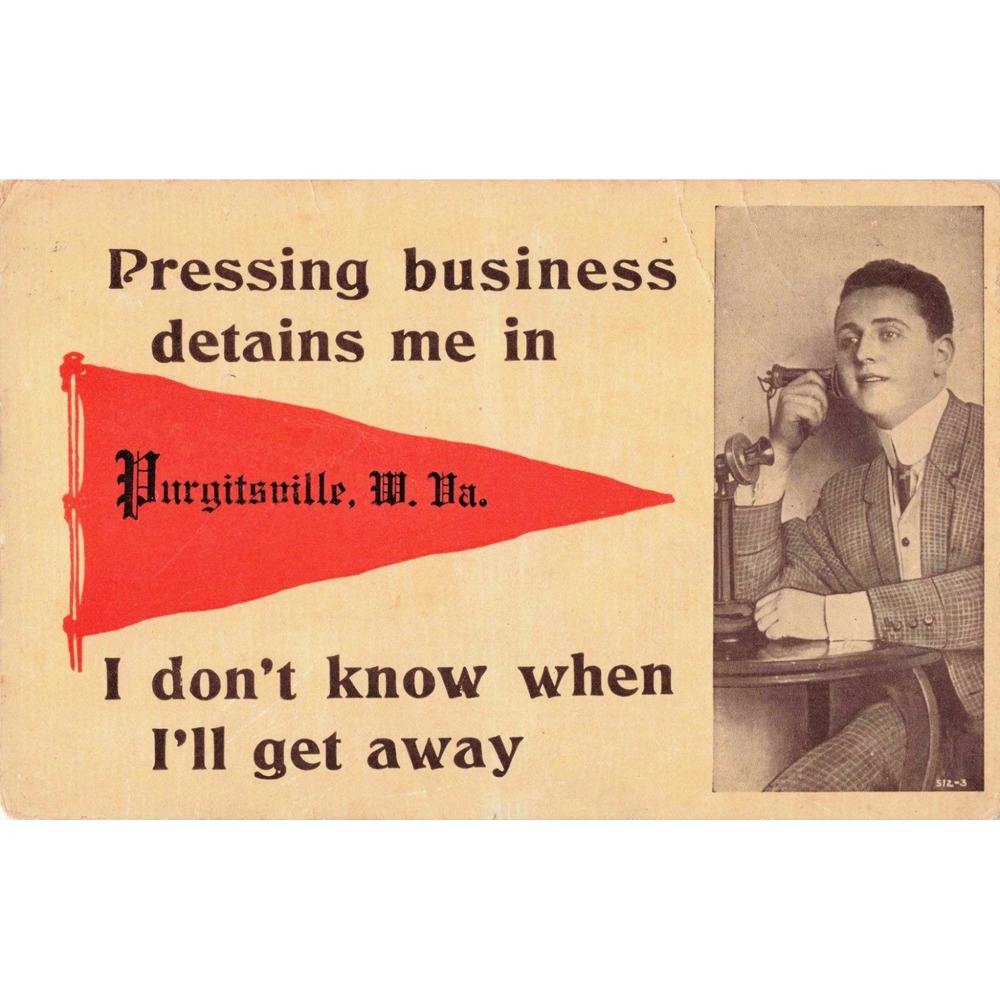 Vintage Purgitsville West Virginia WV Humorous Postcard 1913 Candlestick Phone - Picture 1 of 2